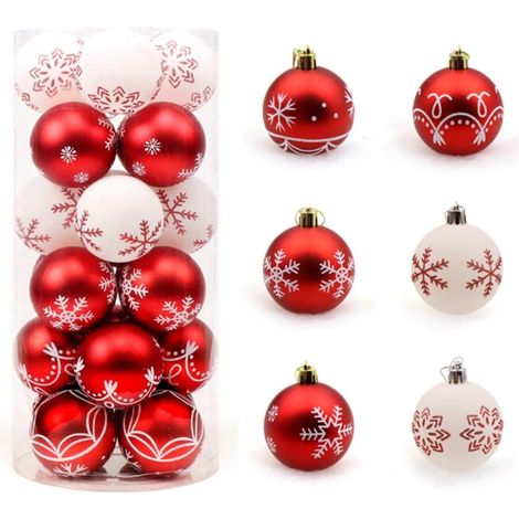 24 adornos navideños de 6 cm, plástico irrompible, diseños surtidos, adornos colgantes, decoración para el árbol de Navidad. (1/5)