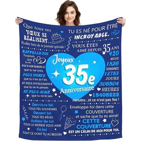 1 pièce Plaid anniversaire 35 ans, flanelle douce 130x150 cm, couverture personnalisée cadeau homme ami oncle, usage intérieur et extérieur