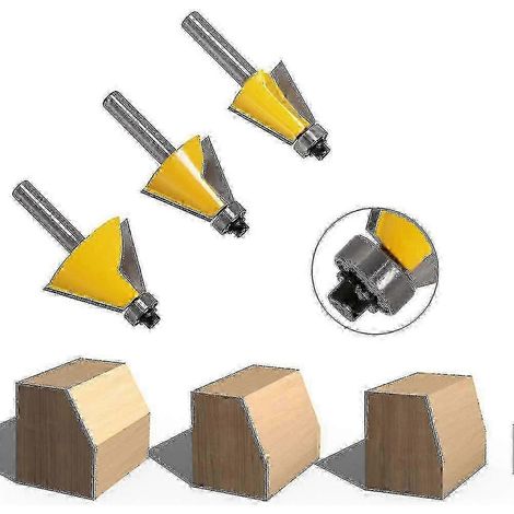 25-26 3 pièces Fraises à biseauter d'angle 8 mm 2 biseaux 15/22,5/45 Fraise à fraiser à chanfreiner pour le travail du bois et le perçage Qyroadwolf f74 (1/4)
