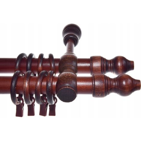 Double tringle à rideaux en bois couleur acajou, 280 cm (combinaison) (1/5)