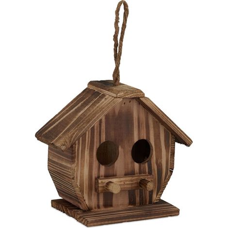 Nichoir pour oiseaux déco, en bois brulé, volière à suspendre, pour l’extérieur, 28,5 x 19 x 10,5 cm, naturel (1/5)