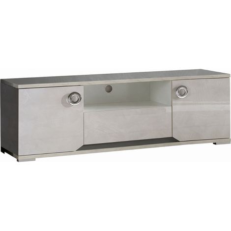 Meuble TV 2 portes 1 tiroir aspect ciment et gris anthracite - LIBECCIO (1/5)