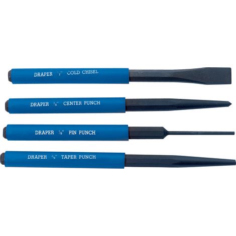 Draper 4-Piece Cold Chisel and Punch Set (Model 26559) – Heavy-Duty Steel Hand Tools for Metalworking and Automotive Repairs (1/5)
