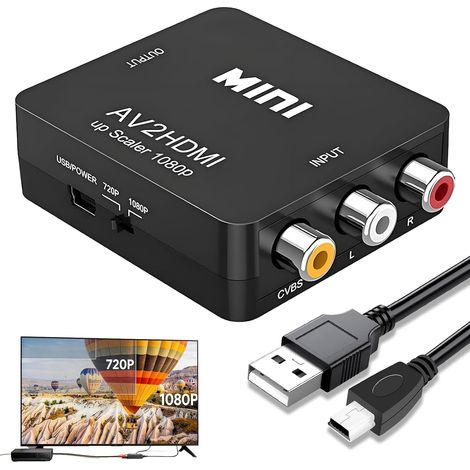 RCA-zu-HDMI-Konverter – 1 Stück – Schwarz – 1080p-Ausgang – Für Retro-Konsolen und DVD-Player (1/5)