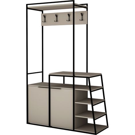 D’entrée mobile 116x38x180 cm moka clair avec deux portes et cinq étagères extérieures - Salo (1/5)