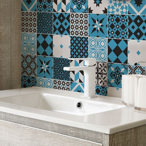 Sticker Mural Carrelage adhésif Cuisine Salle de Bain - 60 STICKERS CARREAUX DE CIMENT AZULEJOS ANGIE - 60stickers20x20cm (1/5)