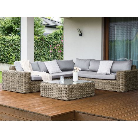 Conjunto modular de jardín 6 plazas de mimbre ratán sintético marrón claro Palermo (1/5)