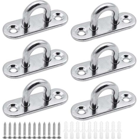 6 pièces plaques à œillets Plaque de Couverture en Acier Inoxydable Plaque de mât de 5mm Crochets de Fixation Robustes pour Crochets muraux chaises suspendues auvent Accessoires de Bateau etc (1/4)