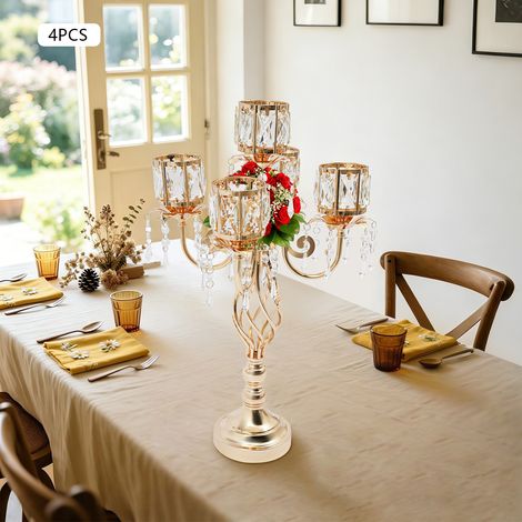 Lot de 4 bougeoirs élégants et chics, bougeoir en cristal à 5 branches, 34x59cm bougeoir de décoration de table (1/5)