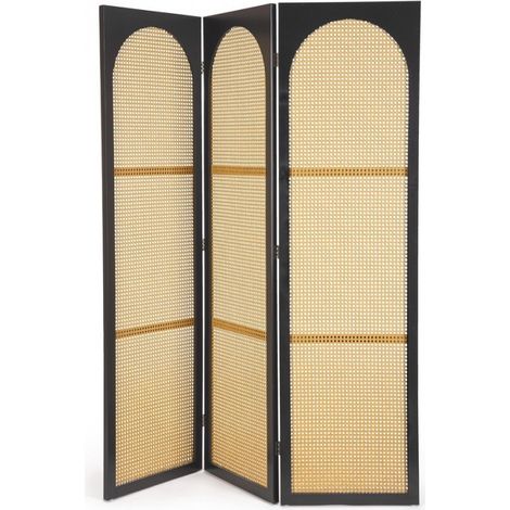 Paravento separè vintage in legno e rattan nero 150x2x180 Josine YES (1/2)