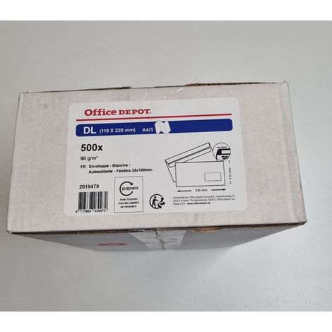 Office Depot - Enveloppes DL Blanches Autocollantes avec Fenêtre (1/3)