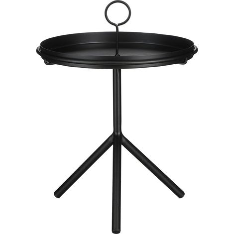 Table d'appoint bout de canapé en métal noir avec plateau amovible H40 x Ø31 cm - PANGIVO (1/4)