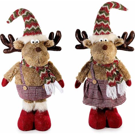 Rennes de Noël en fausse fourrure, écharpe en maille et pattes extensibles, idéales pour vitrines de Noël, lot de 2