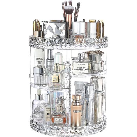 Organisateur de maquillage rotatif à 360°, présentoir de rangement cosmétique ajustable à 8 compartiments transparents (1/4)