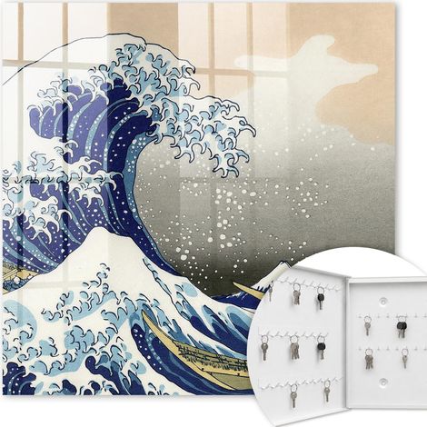 Armoire à clés - (30 cm x 30 cm) - Boîte à clés murale - Coffret de rangement pour clés - Couleur blanche - Ouverture vers la gauche - Pour maison et bureau - La Grande Vague (1/5)