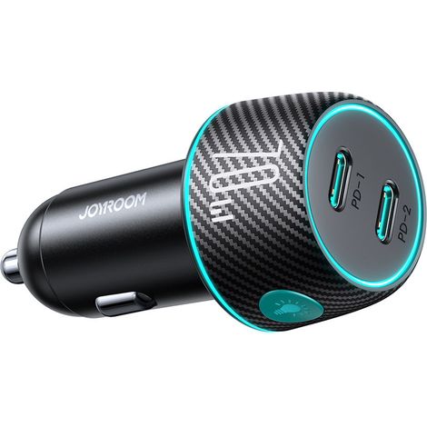 Joyroom Cargador de coche Cargador Rápido 2x USB-C 70W con LED Negro (1/5)