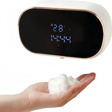 Automatischer Schaumseifenspender, 3 einstellbare Stufen, nachfüllbarer Seifenhalter mit Sensor, Wandmontage, LCD-Bildschirm, Typ-C-Ladeanschluss, weiß.