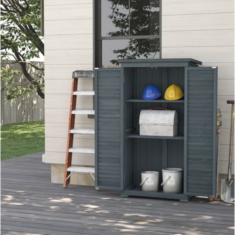 Meuble de rangement de jardin en bois, 87 x 46,5 x 160 cm, gris, avec portes à lamelles HAVRYA (1/5)