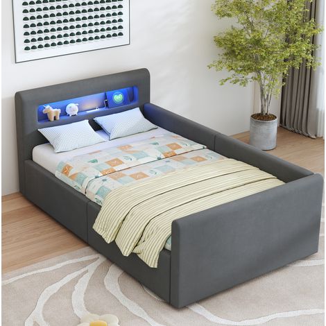 letto contenitore 90x200 con LED USB velluto grigio OKMYHOME (1/5)