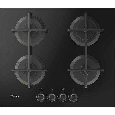 Indesit ING 61T/BK 1 piano gas vetro nero 60cm 4 fuochi griglie in ghisa lavabili in lavastoviglie. Colore del prodotto: Nero, Posizionamento dell'apparecchio: Da incasso, Dimensione d... - ING61T/BK1 (1/5)
