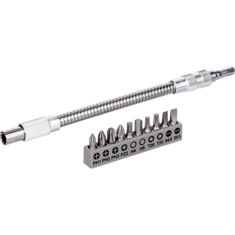 Bosch 11 Stck. flexible Verlängerung aus Metall SDB Flexible Verlängerung aus Metall, 200 mm, Kleinsortiment, Ph1, Ph2, Ph3, PZ2, Hex4, Hex5, T20, T25, SL 0,6x4,5 SL 0,8x5,5