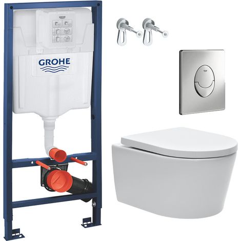 Perfect Pack WC Rapid SL + cuvette sans bride SAT, fixations cachées + plaque chrome (SatRimlessPerfect)
