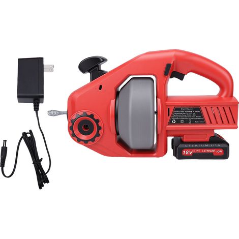 Furet de débouchage électrique sans fil 800 RPM câble 7,6m Ø7mm pour toilettes et éviers rouge (1/5)