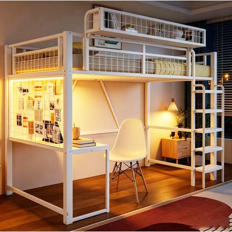 Letto a soppalco 90x200 con scrivania in metallo OKMYHOME (1/5)