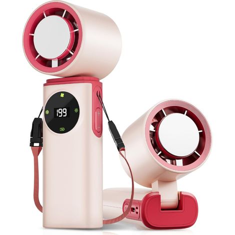 6000mAh Portable Handheld Fan with Ice Cooling, 199-Speed Control, 20H Battery Life, 20000RPM Turbo Rechargeable Mini Fan,Pink (1/5)
