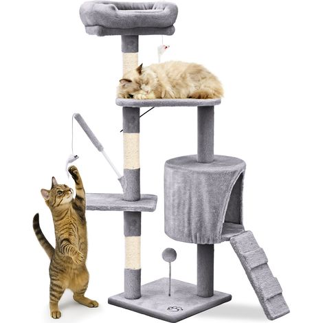 VOUNOT cat tree 112cm – Multi-level with 3 observation platforms – 3 sisal scratching posts – Stable structure for multiple cats (1/5)