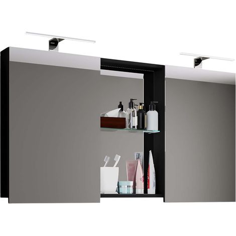 Ebuy24 – Miroir armoire murale de salle de bain 59x112 cm – 6 étagères – Verre de sécurité ESG – Étagère intégrée