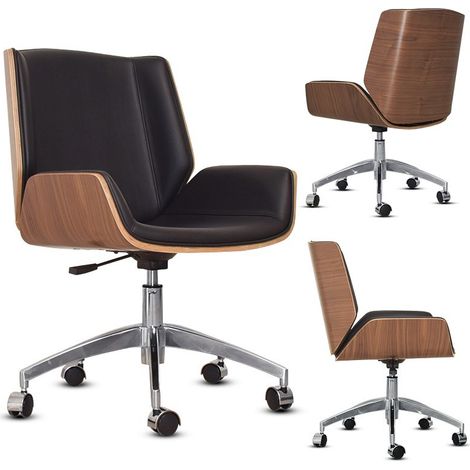MEUBLER DESIGN Chaise De Bureau Bois Avec Roulettes Duster - Noir, Polyuréthane Et Bois, Style , 69 x 69 x 96 cm (1/5)