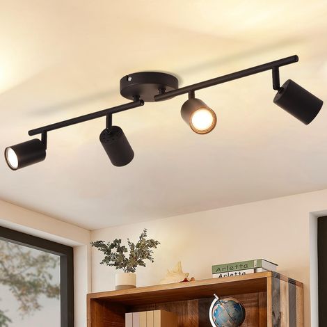 ANWIO Plafonnier Spots, 4 Spots de Plafond Led Intérieurs Base GU10, Spots de Plafond Noir avec Base Rectangulaire, Spots de Plafond LED Rotatifs (Sans Ampoules) (1/5)
