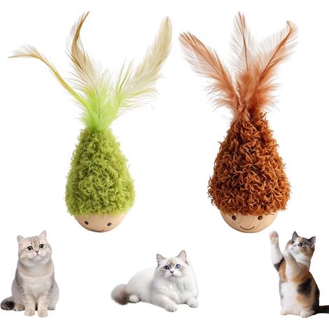 2pcs Jouet Chat Culbuto Auto-Redressable, Toupie Interactive à Plume (1/5)