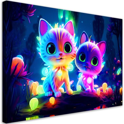 Canvas art print, Colorful cats neon - 60x40 (1/4)