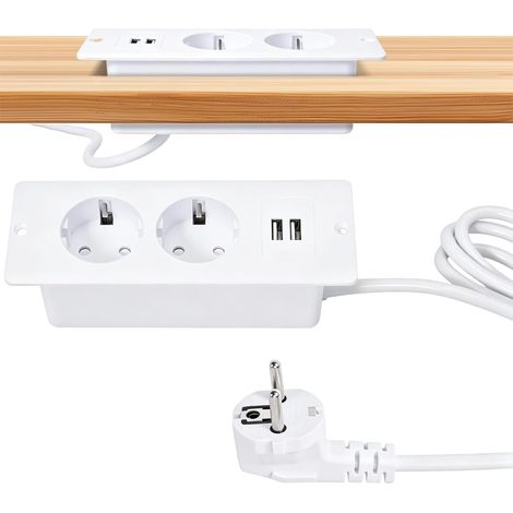 Prise Encastrable De Table, Double Prise avec 2 USB et Câble de 1,5 m, 4 en 1, Prise pour Plateau de Cuisine, Idéale pour Les Tables, Les Plans de Travail et Les Tables de Conférence (1/5)
