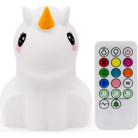 ZOLGINAH Veilleuses, Grande taille Veilleuse Enfants, Lampe de chevet en silicone portable, lumière multicolore avec télécommande, luminosité et couleur réglables, cadeau enfant - Grand Licorne (1/5)