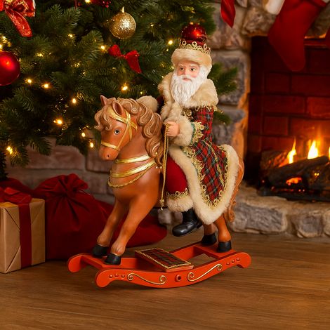 Babbo Natale decorativo con abito scozzese e cavallino decorazione natalizia h 42 cm (1/3)