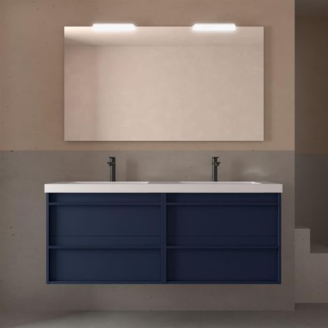 Ensemble complet ATTILA 1400 4 tiroirs BLUE SATIN + meuble-lavabo + miroir + lampe (1/2)