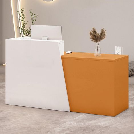 Empfangstheke mit Schublade & Fächern, 130cm, Weiß/Orange, Links (1/5)
