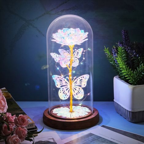Colored Gold Preserved Rose with 2 Butterfly Glass Lamps (1/5)
