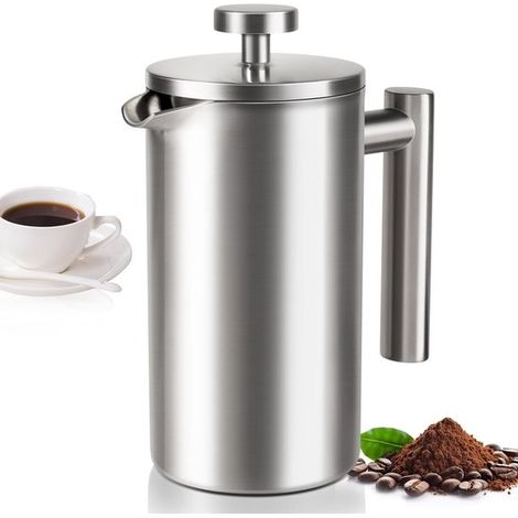 Cafetera – Acero inoxidable – Cafetera robusta y compacta para viajes y acampadas – - Cafetera de filtro - Doble capa - Tetera duradera (1/5)