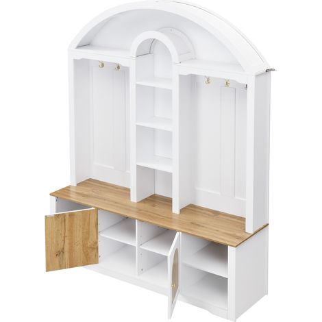 Armadio da ingresso multifunzione con scarpiera, mensole e ganci, MDF bianco, HOMVRA (1/5)