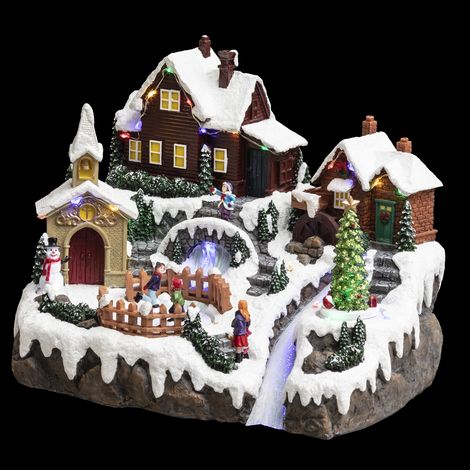Weihnachtskrippe Dorf mit Eis gefesselt