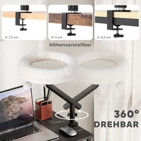Lit pour chat de bureau, coussin tournant à 360° avec hauteur réglable, couche pour chat avec housse amovible lavable en machine, pour chat jusqu'à 6 kg, bureau à domicile, blanc crème (1/5)