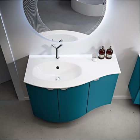 Mobile Sospeso Eclisse - Dimensione 103 cm - Bianco Opaco - 3 Ante - Lavabo in Resina (1/5)