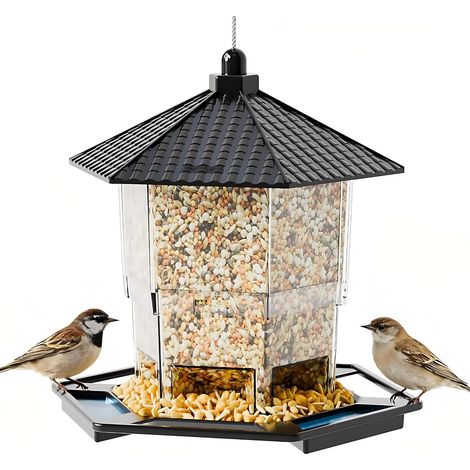 Comedero colgante para pájaros, plegable, colgante, comedero para pájaros, colgante, resistente a la intemperie, hecho de plástico, adecuado para balcón, jardín (1/5)