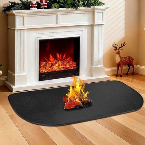Tapis ignifuge pour cheminée 100 x 60 cm – Tapis de protection du sol résistant à la chaleur et retardateur de flamme – Pour poêle cheminée barbecue et foyer – Noir (1/5)