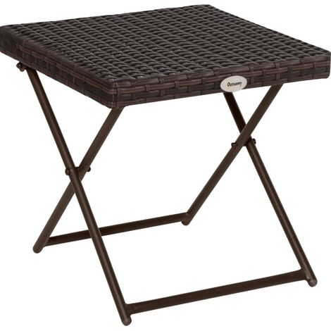 Table d'appoint pliante en polyrattan et métal brun 40x40x40 cm pour jardin et terrasse (1/5)