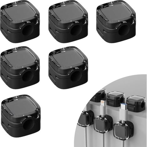 Magnetischer Kabelhalter, 6 Stück, magnetische Kabelclips, magnetische Kabelclips für Schreibtisch, Nachttisch, Ladekabel, HDMI, USB, Audiokabel (schwarz)